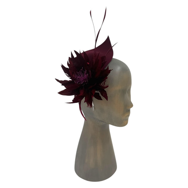 Burgundy Feather fascinator