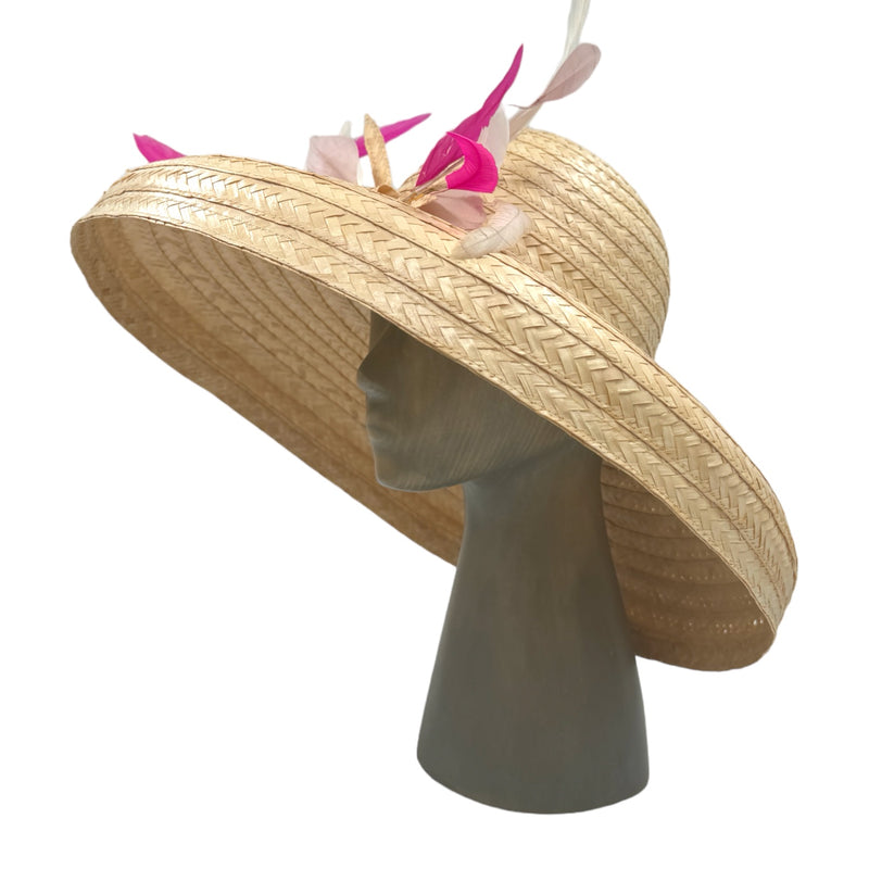 Straw feather hat